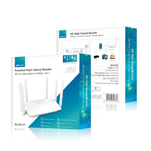 ראוטר עוצמתי 6 אנטנות Blaze 6T 4G Nordic ראוטר עוצמתי 6 אנטנות Blaze 6T 4G Nordic