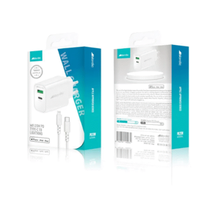 מטען קיר NORDIC GaN PD 20W עם כבל לייטנינג מאושר אפל MFI